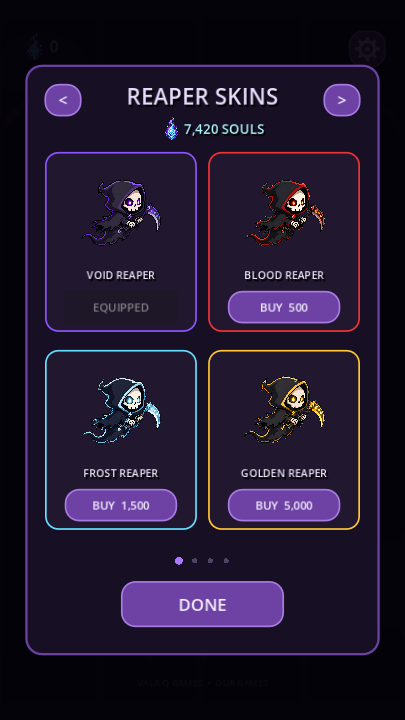 Four Reaper skins in the Grim Doors catalogue